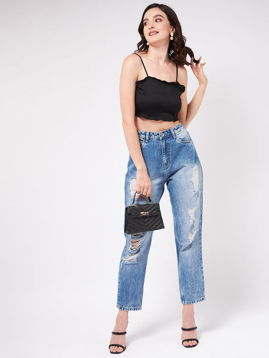 Solid Strappy Basic Rib Crop Top