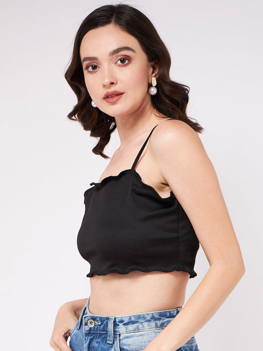 Solid Strappy Basic Rib Crop Top