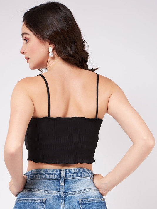 Solid Strappy Basic Rib Crop Top