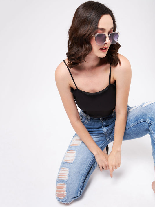 Solid Strappy Basic Rib Crop Top