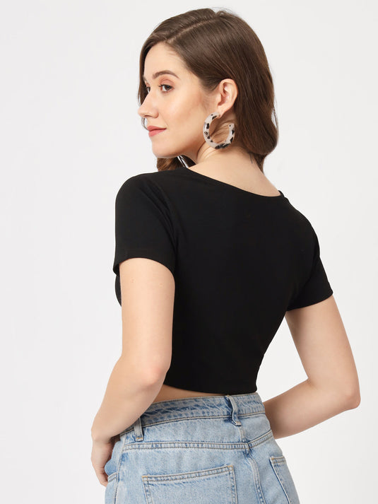 Solid Waist Cut-Out Basic Rib Crop Top