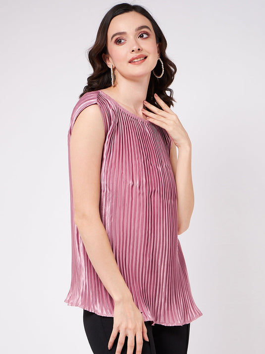 Solid Pleated Sleeveless Top