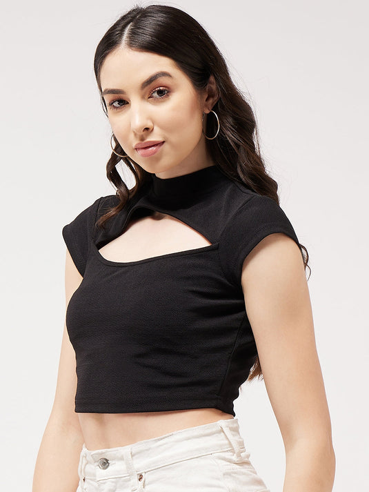 Solid Basic Front Cut-Out Crop Top