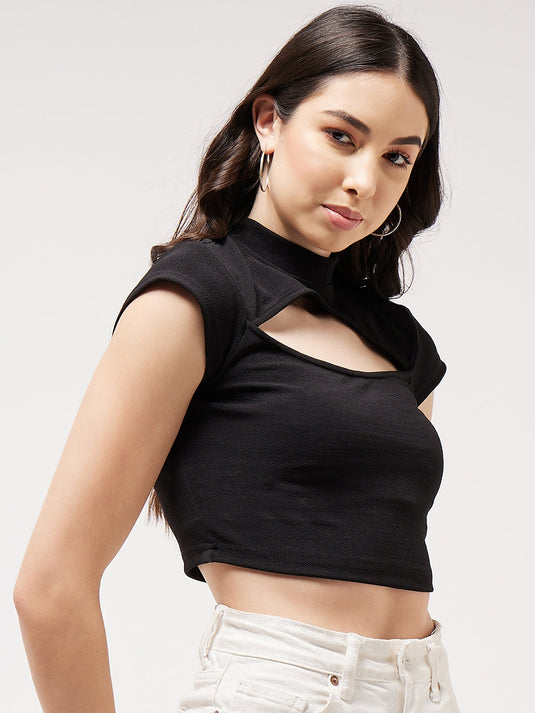 Solid Basic Front Cut-Out Crop Top