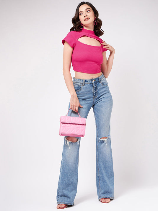 Solid Basic Front Cut-Out Crop Top