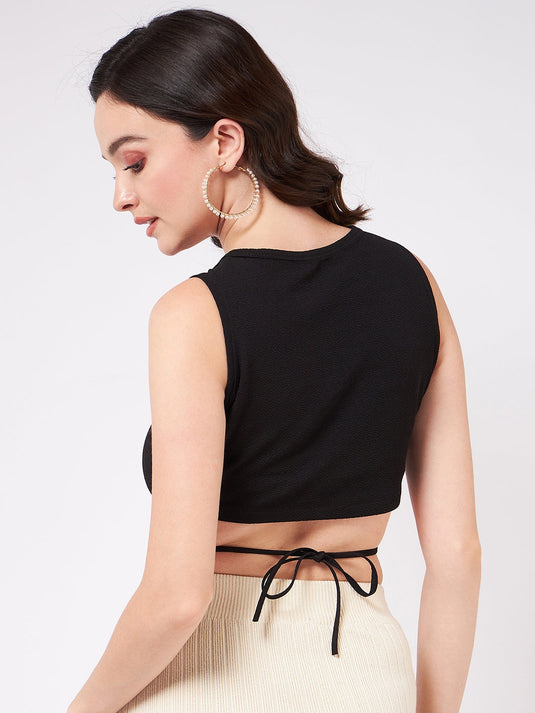 Solid Basic Crop Top With Tie-Up