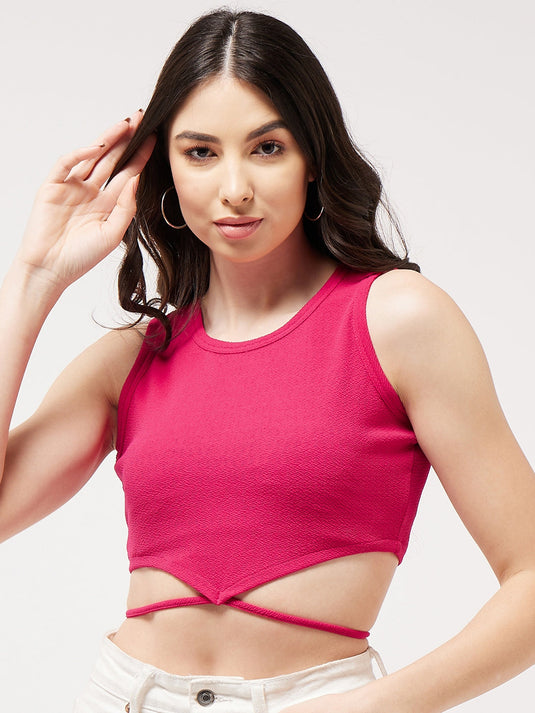 Solid Basic Crop Top With Tie-Up