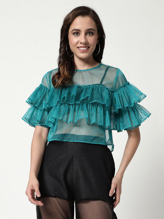 Solid Shimmer Multi Layered Sheer Top