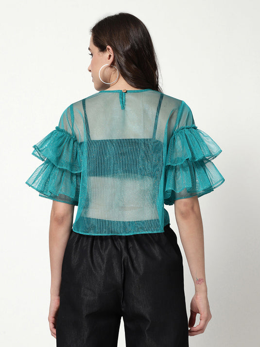 Solid Shimmer Multi Layered Sheer Top