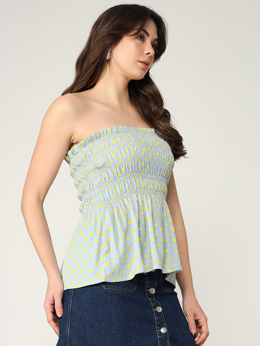 Printed Polka Dot Tube Style Smocked Top