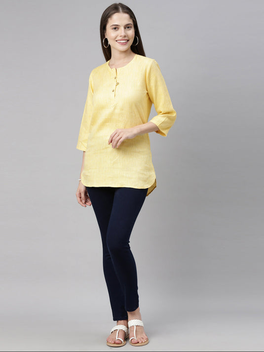 Women Lemon Yellow Solid High low Top