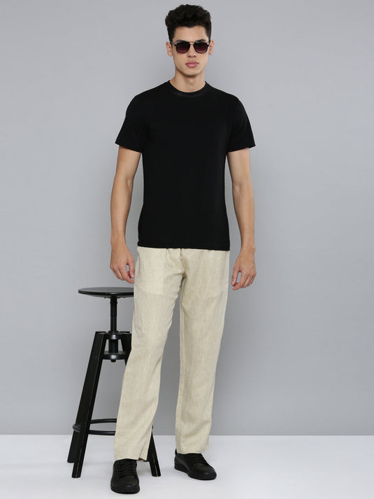 Men Hemp Beige Broad Bottom Comfort Pant