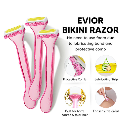 LetsShave Evior Body & Bikini Shave Combo Set for Women - 3 Blade Full Body Razor for Women, Bikini Line Trimming Razor for Women with Shave Foam