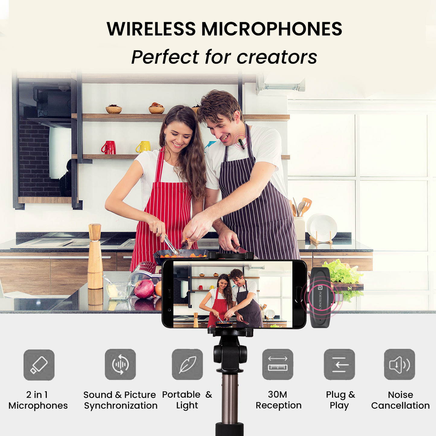 Portronics VlogMate omni direction wireless microphone audio accessories with 360 degree sound capture