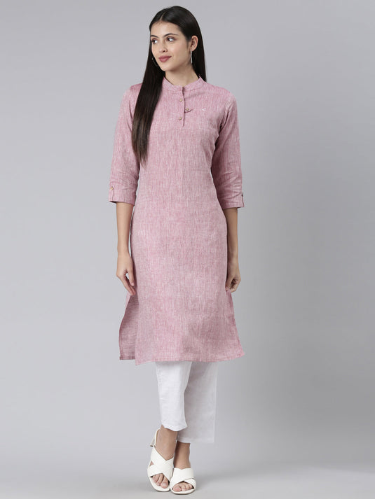 Women Solid Maroon and White Kurta Set