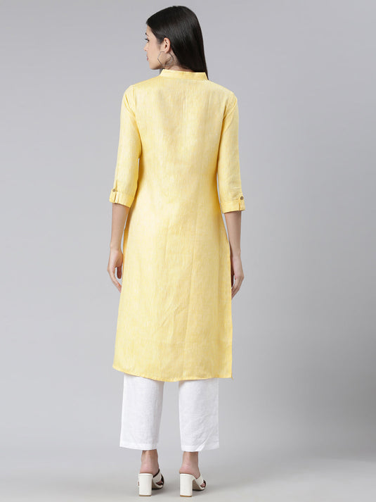 Women Solid Yellow and White Kurta Set