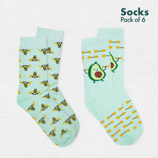 Foodgasm Series 1! + Series 2! Unisex Socks, 100% Organic Cotton, Crew Length, Pack of 6