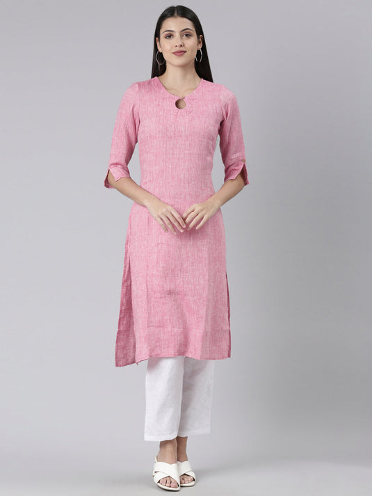 Women Solid Rani Pink and White Kurta Set