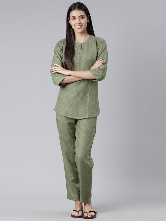 Women Solid Olive Co-ord Set