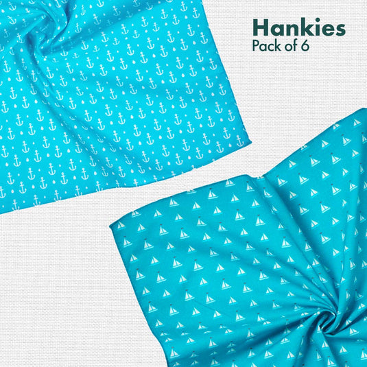 Beach Please! + Now You Sea Me! Unisex Hankies, 100% Organic Cotton, Pack of 6