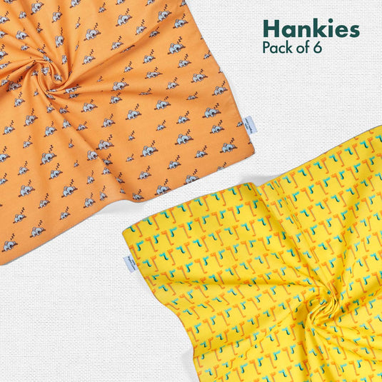 Child-unlock! + Animalholic! Unisex Hankies, 100% Organic Cotton, Pack of 6