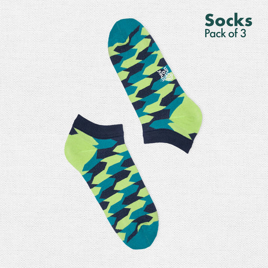 Geometri-fication Series 2! Unisex Socks, 100% Organic Cotton, Ankle Length, Pack of 3