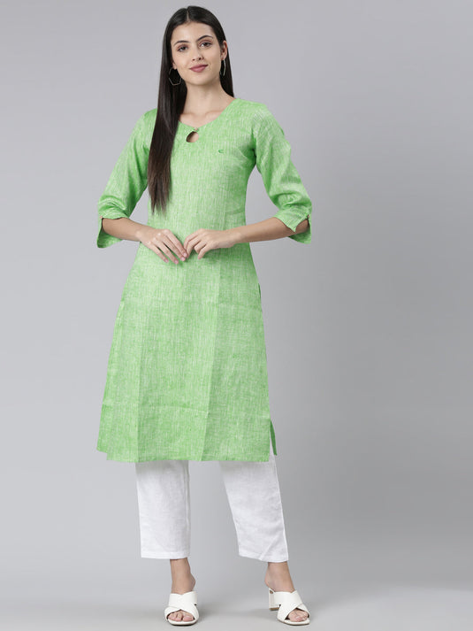 Women Solid Green and White Kurta Set