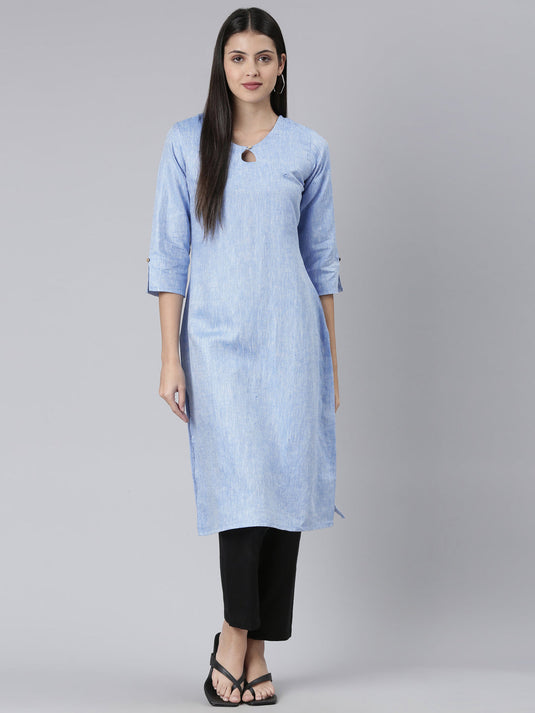 Women Solid Navy Blue and Black Kurta Set