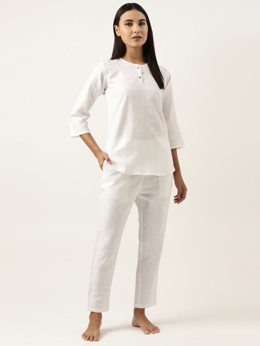 Women Solid White Hemp Co-ord Set