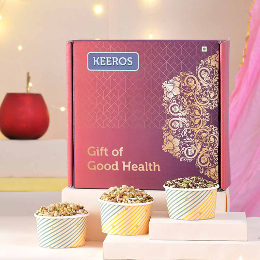 Keeros Healthy Bhai Dooj Gift Hamper for Your Brother with Tikka Pack : Combo of Sweet & Salted, Tasty & Nutritious Roasted Super Snacks & Health Drink in Premium Gift Box | Combo of 3 Super Snacks & Apple Cider