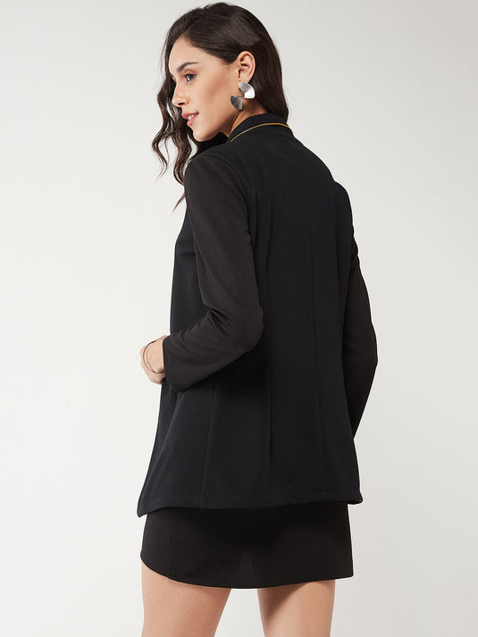 Solid Peplum Blazer With Zipper Lapel