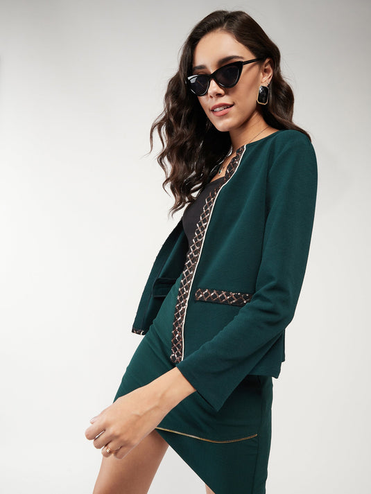 Solid Front Open Blazer With Sequin Detail