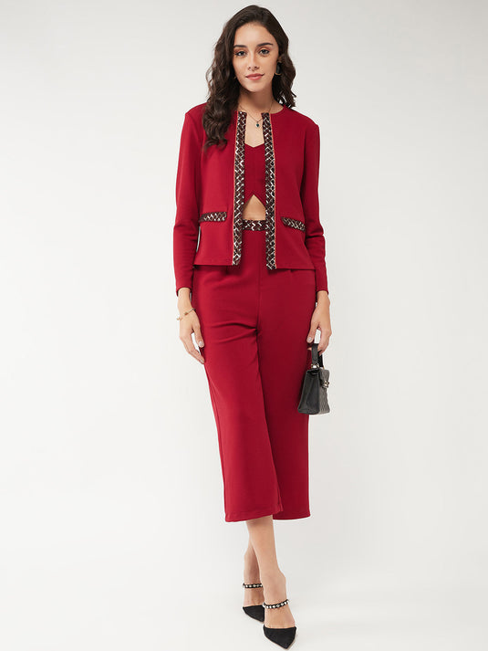 Solid Front Open Blazer With Sequin Detail