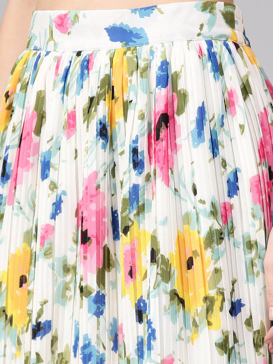 Floral Printed Pleated Skirt