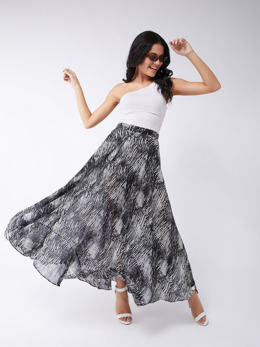 Monochromatic Abstract Print Skirt