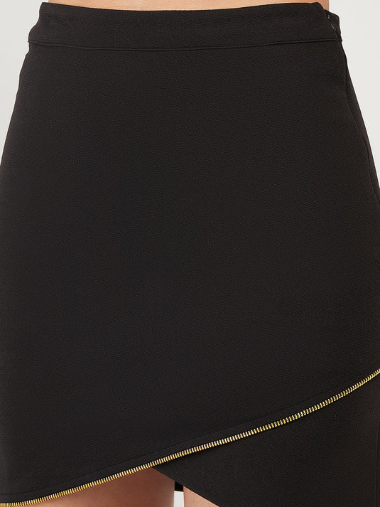 Solid Fitted Skirt With Zipper Detailing