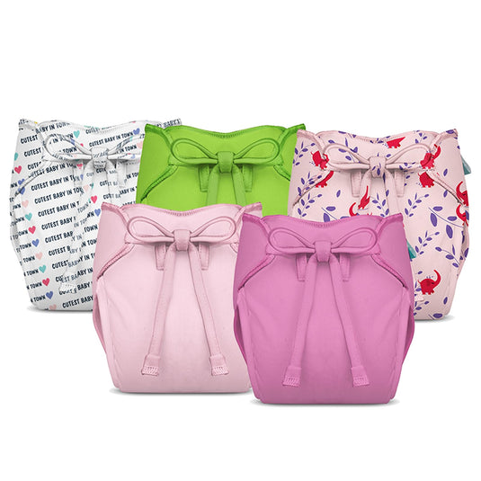 Bumberry New & Improved Smart Nappy for Just Borns (0-6 months)| Holds Upto 3 Pees With Extra Absorbtion & 100% Leak Protection All in One Reusable Cloth Diaper - 5 Piece Pack