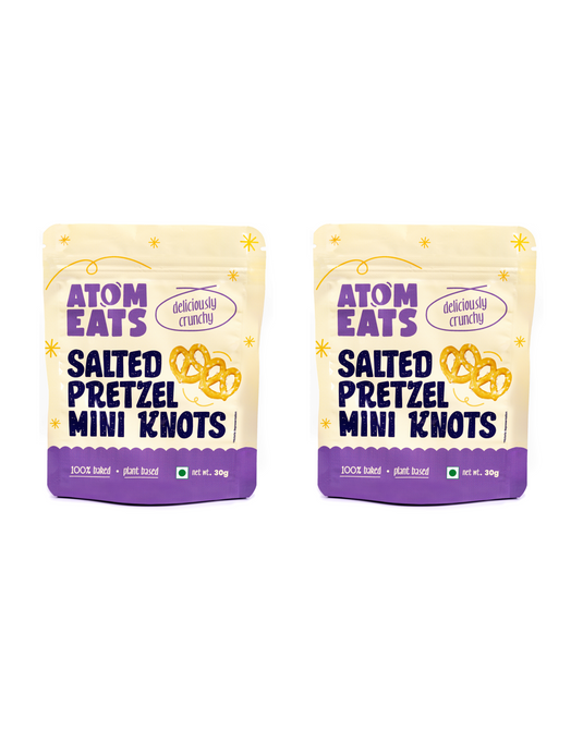 Atom Eats |  Salted Pretzel Mini Knots, Pack of 2, Classic American Style Mini Pretzel Knots for Snacking, 30 g each