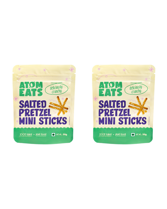 Atom Eats | Salted Pretzel Mini Sticks, Pack of 2, Classic American Style Mini Pretzel Sticks for Snacking, 30 g each