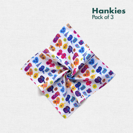 Heart-on! Unisex Hankies, 100% Organic Cotton, Pack of 3