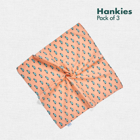 Travelicious! Unisex Hankies, 100% Organic Cotton, Pack of 3