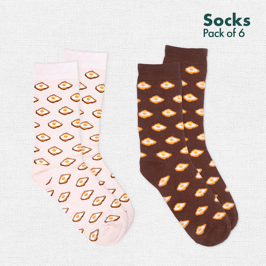 Foodgasm Series 1! + Series 2! Unisex Socks, 100% Organic Cotton, Crew Length, Pack of 6