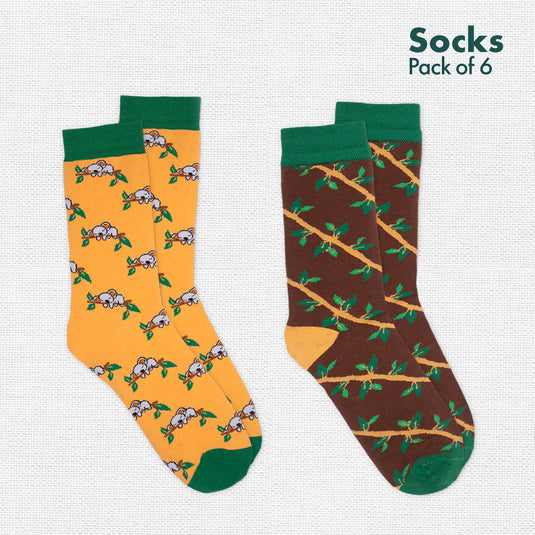 Animalholic Series 1! + Series 2! Unisex Socks, 100% Organic Cotton, Crew Length, Pack of 6