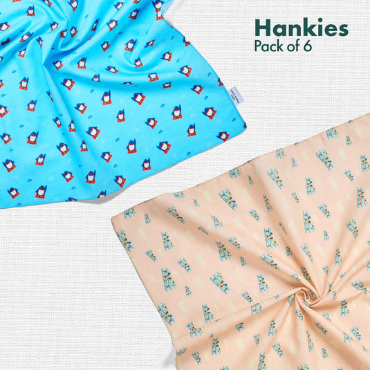 Animalholic! + Travelicious! Unisex Hankies, 100% Organic Cotton, Pack of 6