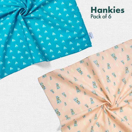 Travelicious! + Now You Sea Me! Unisex Hankies, 100% Organic Cotton, Pack of 6