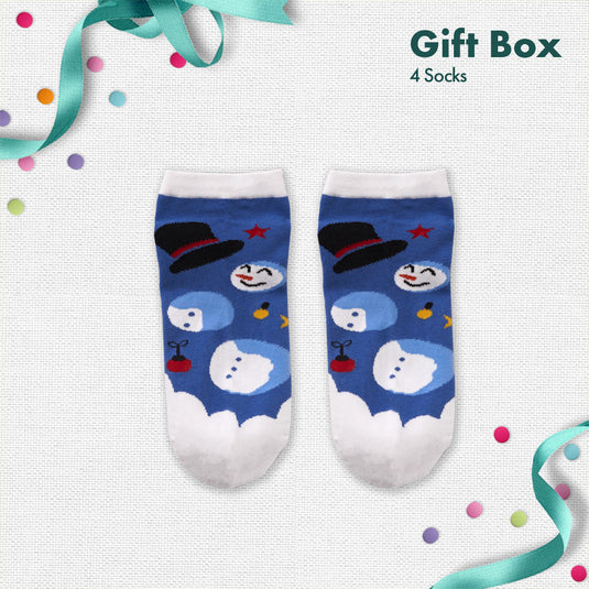 HO! HO! Merry Sox-mas! Unisex Ankle Length Socks, 100% Organic Cotton, Gift Box of 4