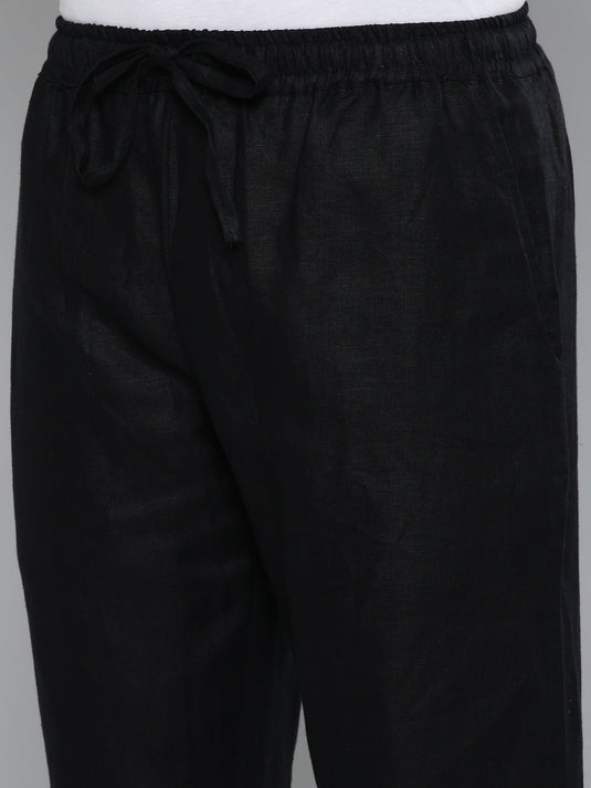 Men Hemp Regal Black Broad Bottom Comfort Pant