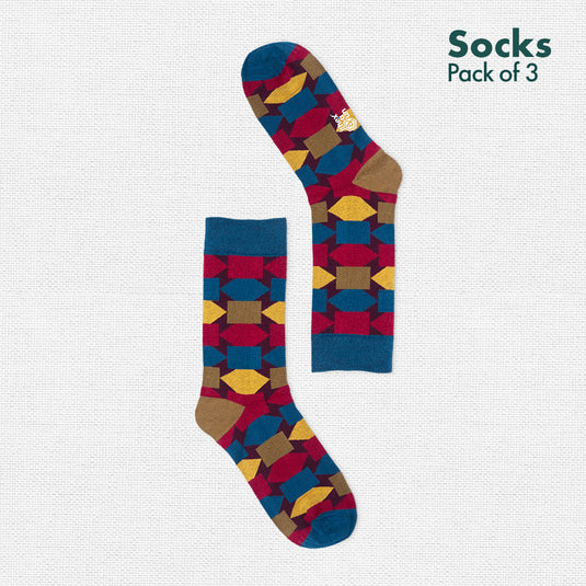 Geometri-fication Series 1! Unisex Socks, 100% Organic Cotton, Crew Length, Pack of 3