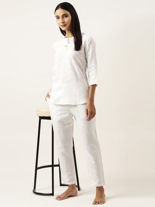 Women Solid White Hemp Co-ord Set