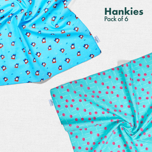 Child-unlock! + Animalholic! Unisex Hankies, 100% Organic Cotton, Pack of 6